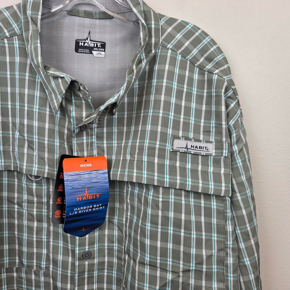 Habit Harbor Bay Long Sleeve River Shirt Men 2XL Plaid UPF 40 Fishing Hiking NWT